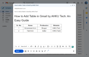 How to add a table in Gmail | Easy Guide by AHKU Tech